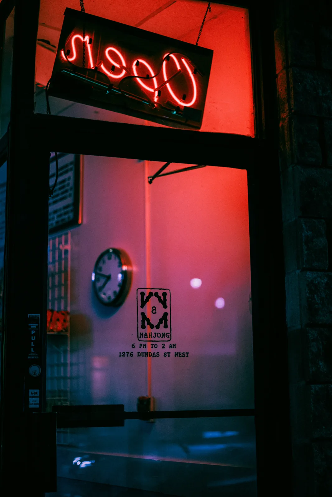 Neon sign at Mahjong Bar in Toronto, photographed by Jasmine Tam